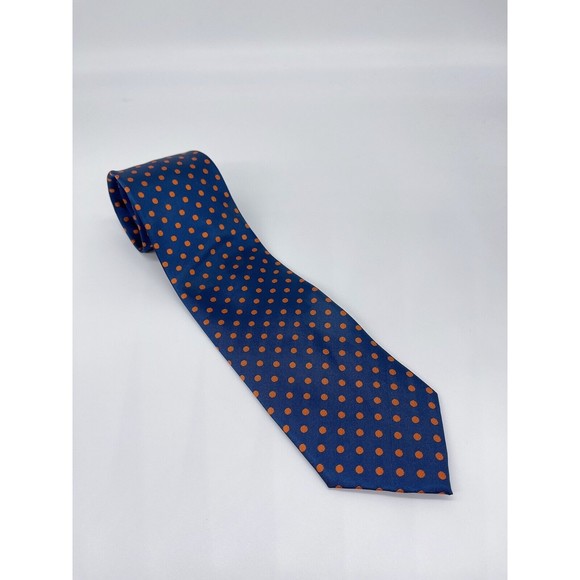 MULBERRY TREE Navy Orange Polka Dots 100% SILK Men's XL Extra Long Tie Broncos - Picture 1 of 4